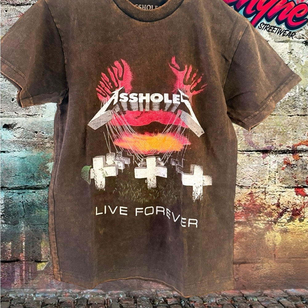 A$$holes Live Forever Brown Graphic T-Shirt with Bold Design